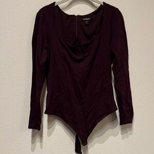 Express Women's Deep Burgundy Long Sleeve Bodysuit